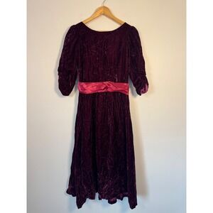 Whimsigoth Vintage Handmade Women M Velvet Dress Purple Pink Satin Sash Ruched